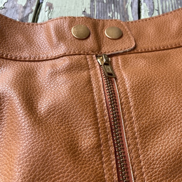 Free People Cognac Vegan Leather Zipper Front Mini Skirt 2 - Picture 7 of 11